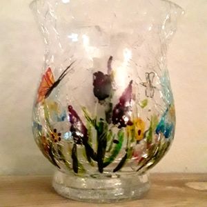 🥰 5/$25 - Small Crackle Glass Votive Holder